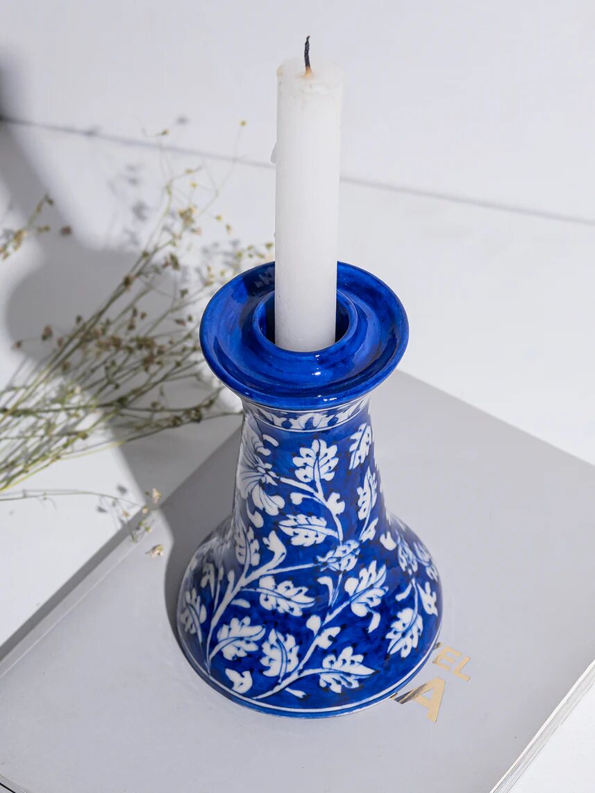Cobalt blue Jaipur Blue Pottery candle stand