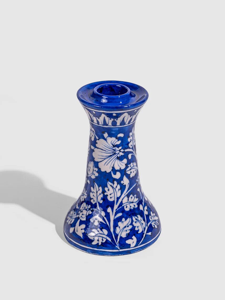 Cobalt Leaf Candle Stand — Jaipur Blue Pottery