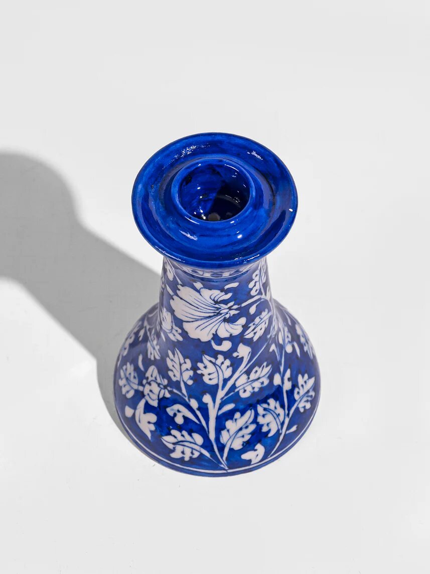 Cobalt Leaf Candle Stand — Jaipur Blue Pottery