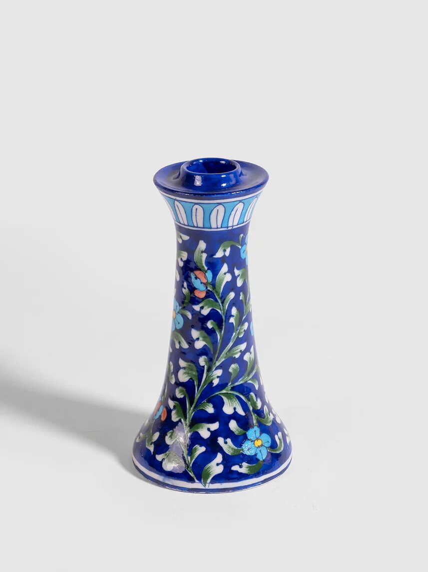 Navy Floral Vine Candle Stand — Jaipur Blue Pottery