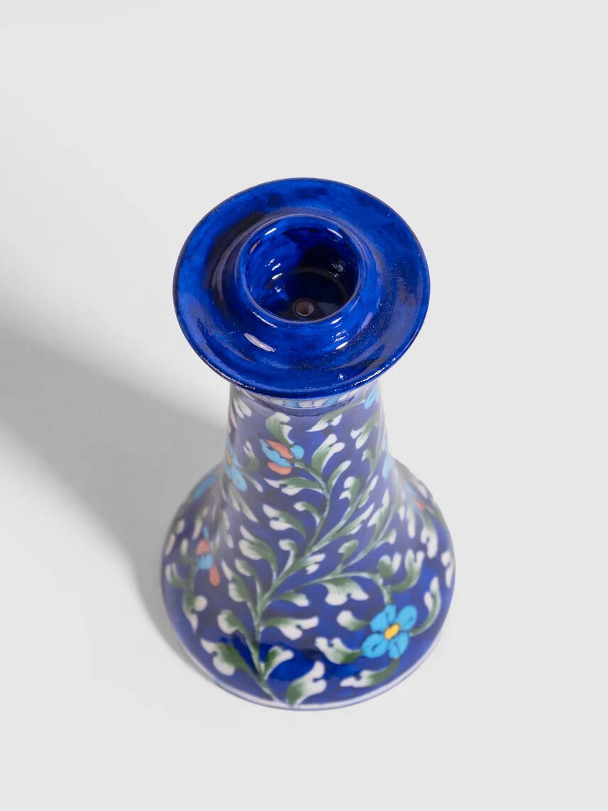 Navy Floral Vine Candle Stand — Jaipur Blue Pottery