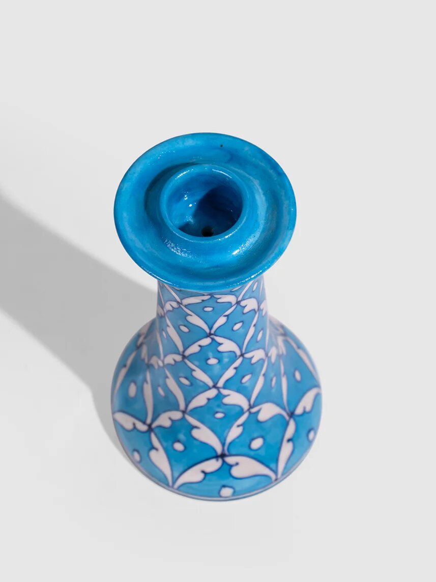 Turquoise Geometric Candle Stand — Jaipur Blue Pottery