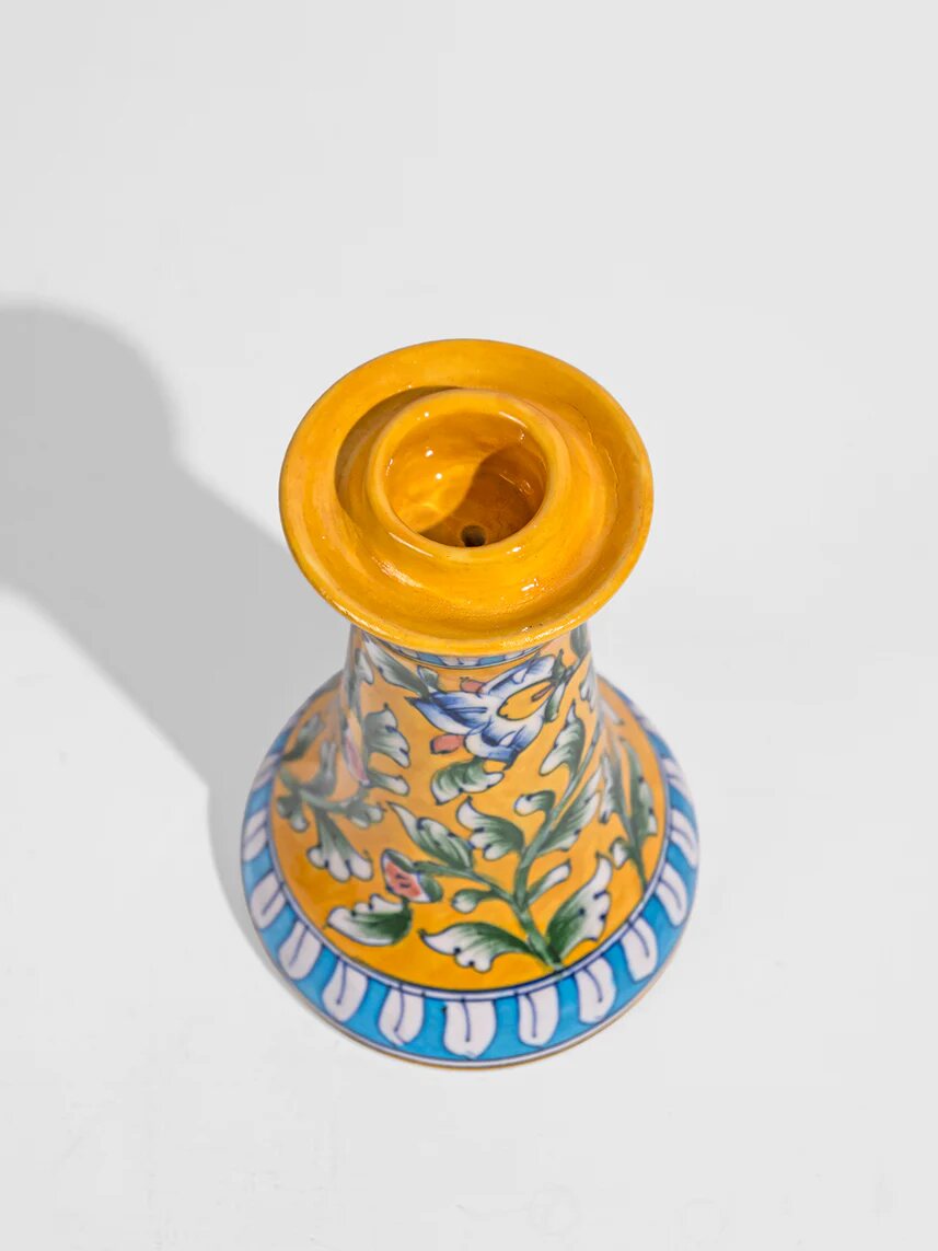 Yellow Floral Candle Stand — Jaipur Blue Pottery