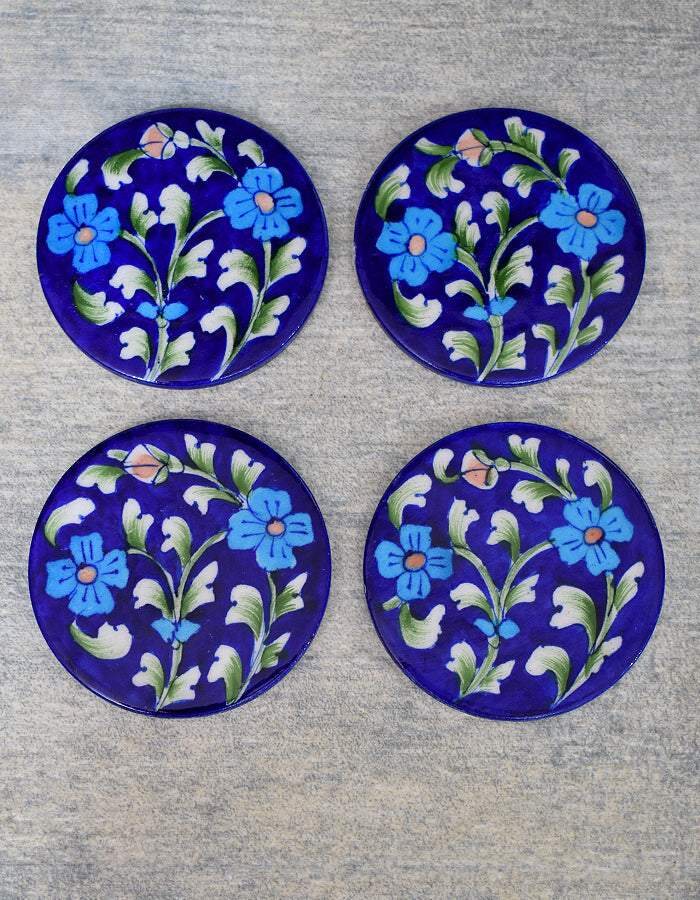 Blue floral Jaipur Blue Pottery coaster set