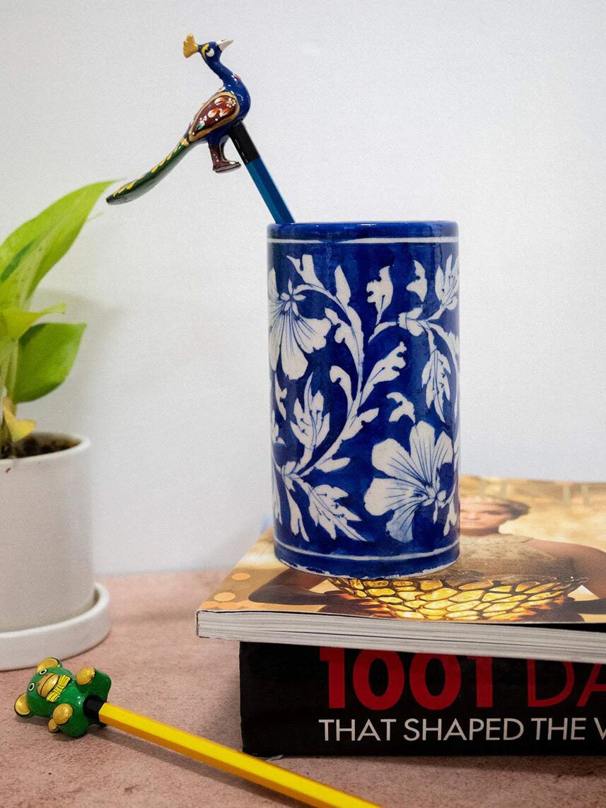 Cobalt Floral Cylinder — Jaipur Blue Pottery