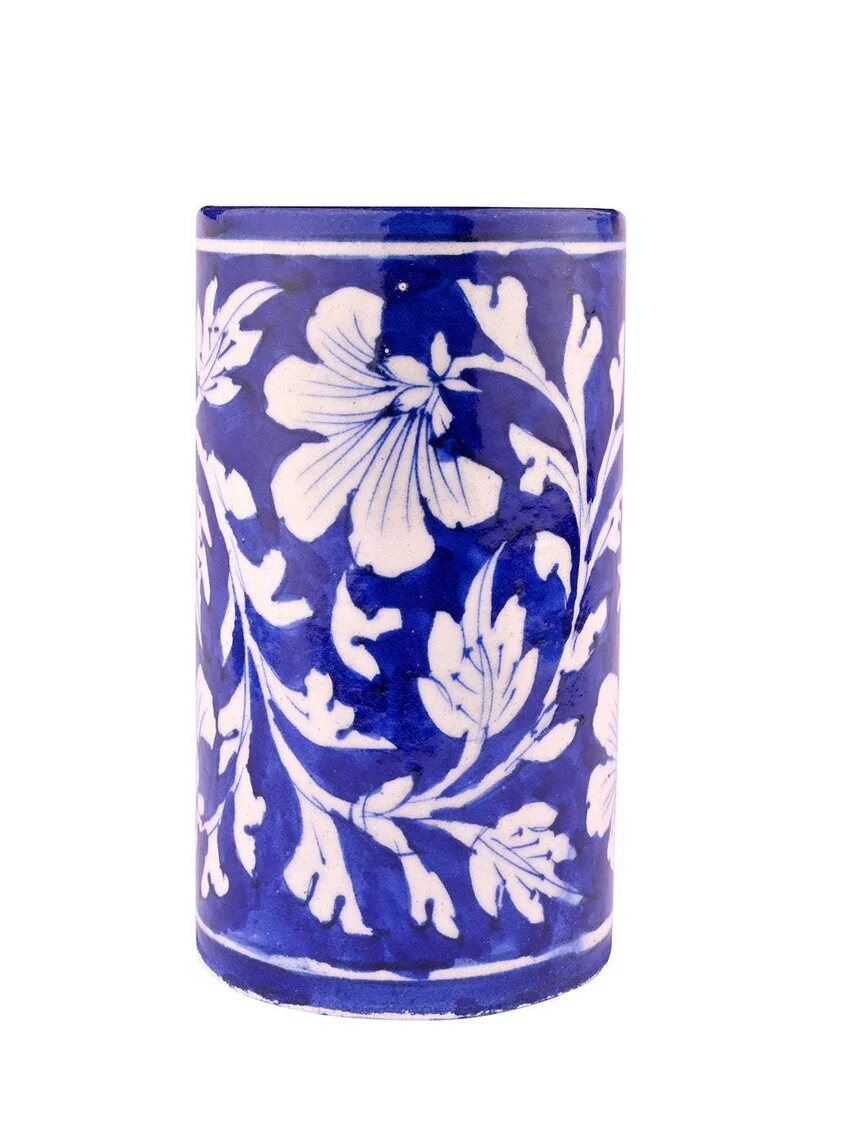 Cobalt Floral Cylinder — Jaipur Blue Pottery