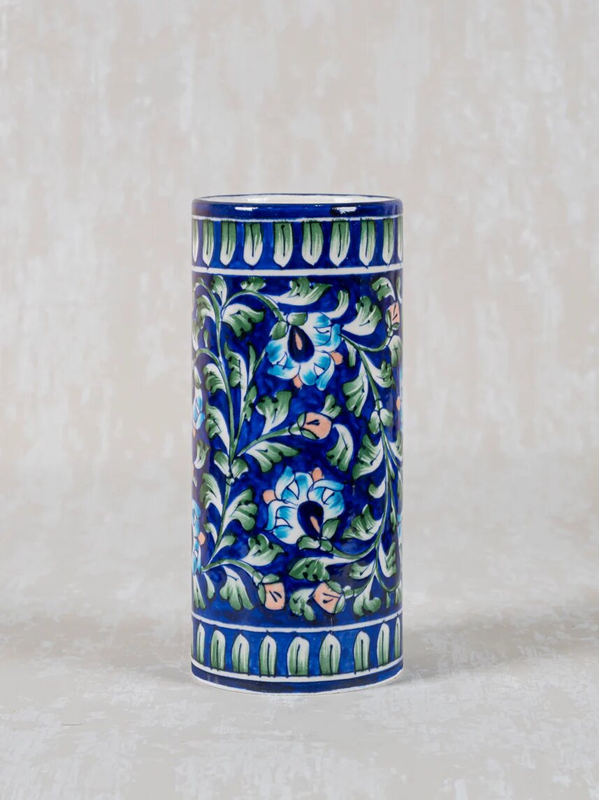 Blue Botanical Flower Vase — Jaipur Blue Pottery
