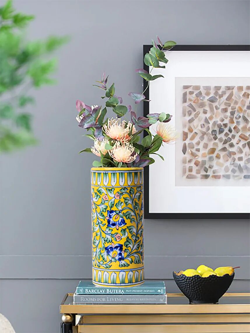 Blue Floral Cylinder — Jaipur Blue Pottery