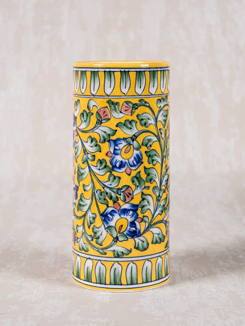 Blue Floral Cylinder — Jaipur Blue Pottery