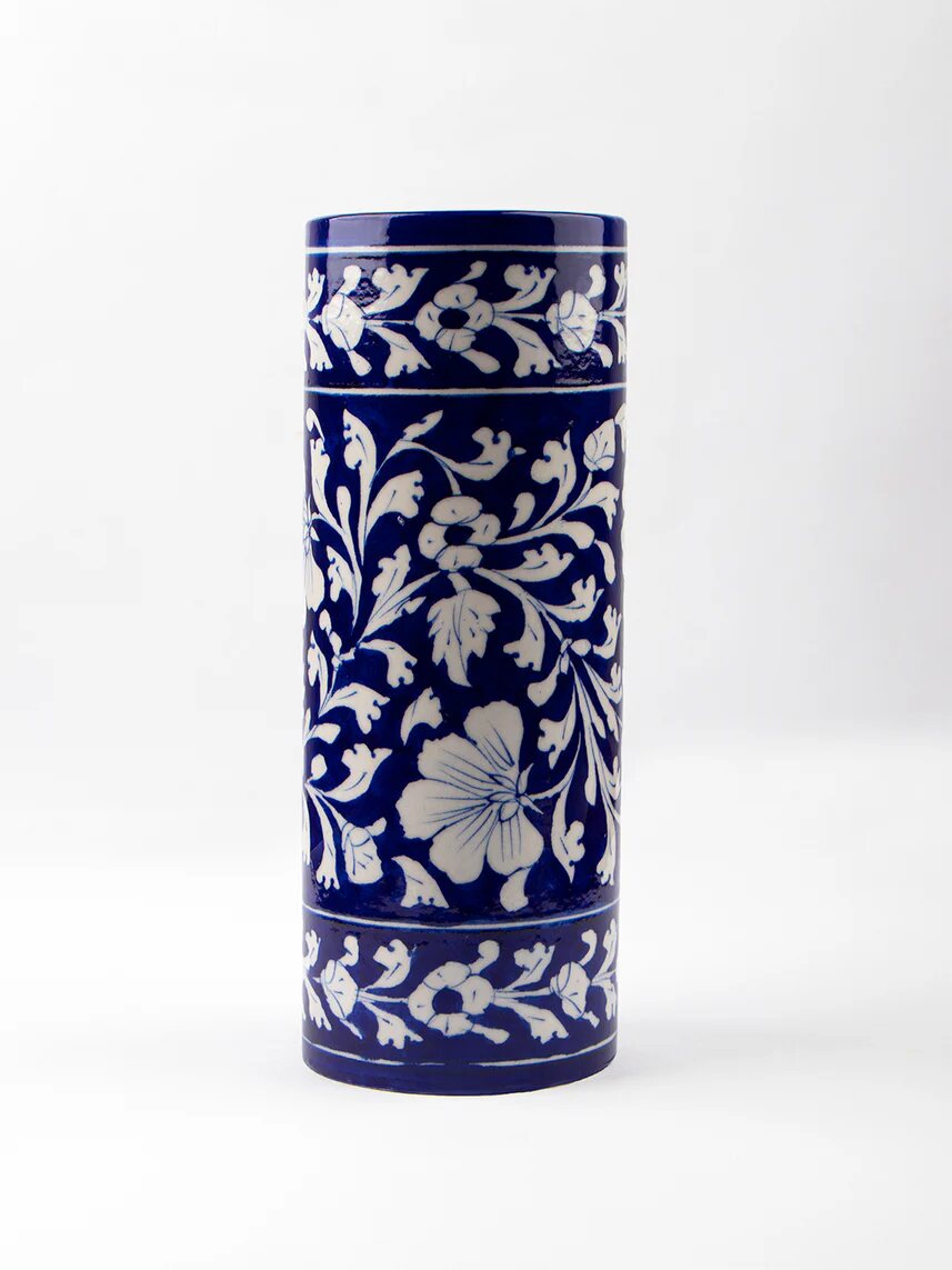 Blue & White Flower Vase — Jaipur Blue Pottery