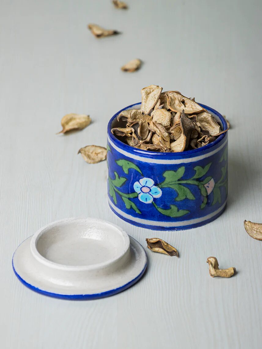 Round Blue Storage Box — Jaipur Blue Pottery