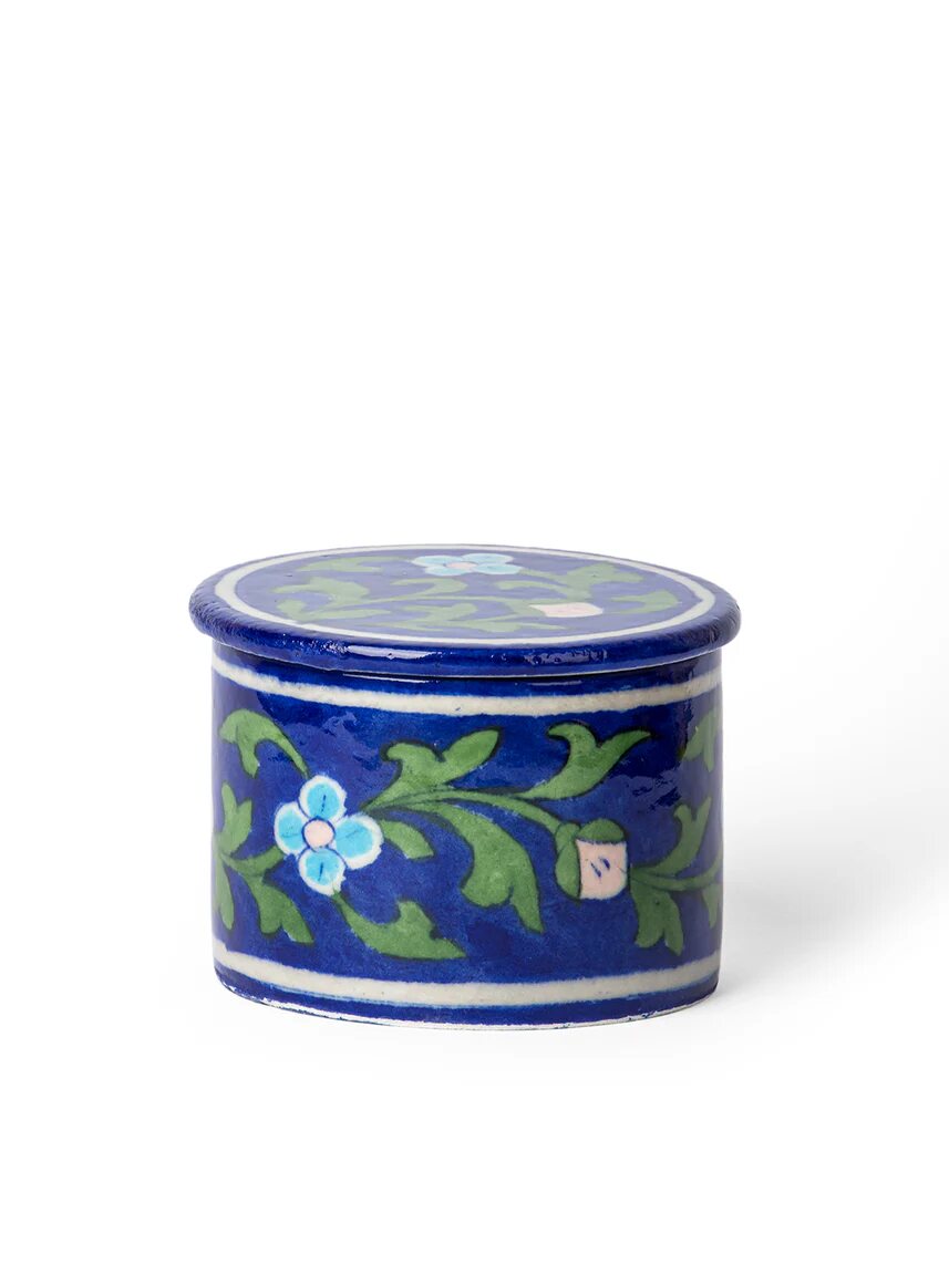 Round Blue Storage Box — Jaipur Blue Pottery