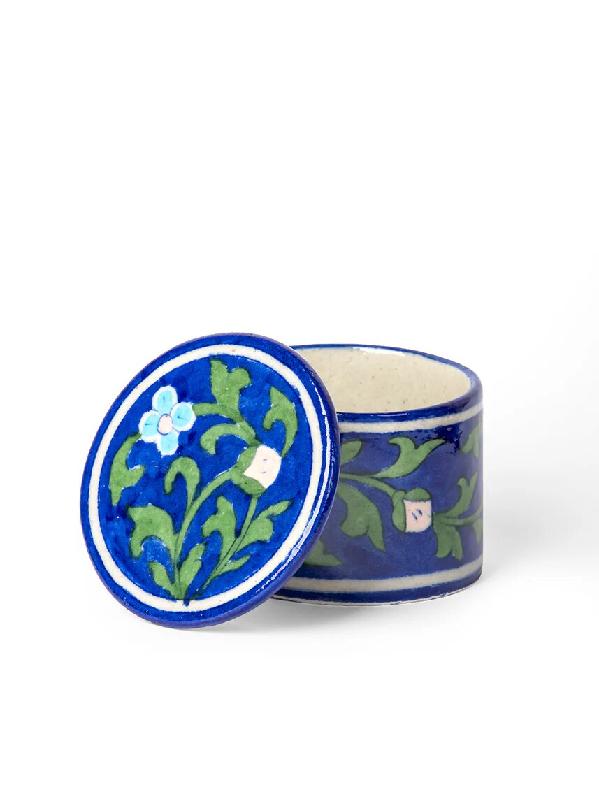 Round Blue Storage Box — Jaipur Blue Pottery