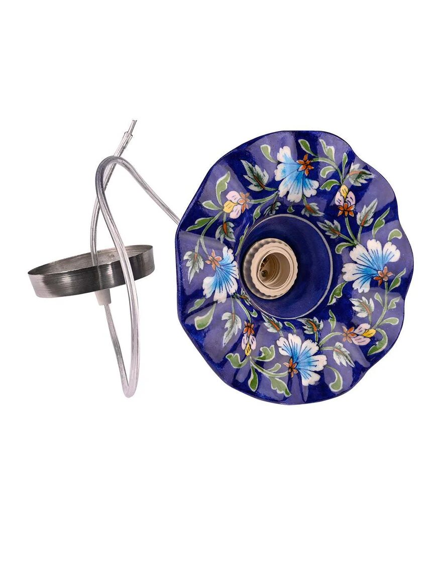 Blue Floral Hanging Lamp — Jaipur Blue Pottery