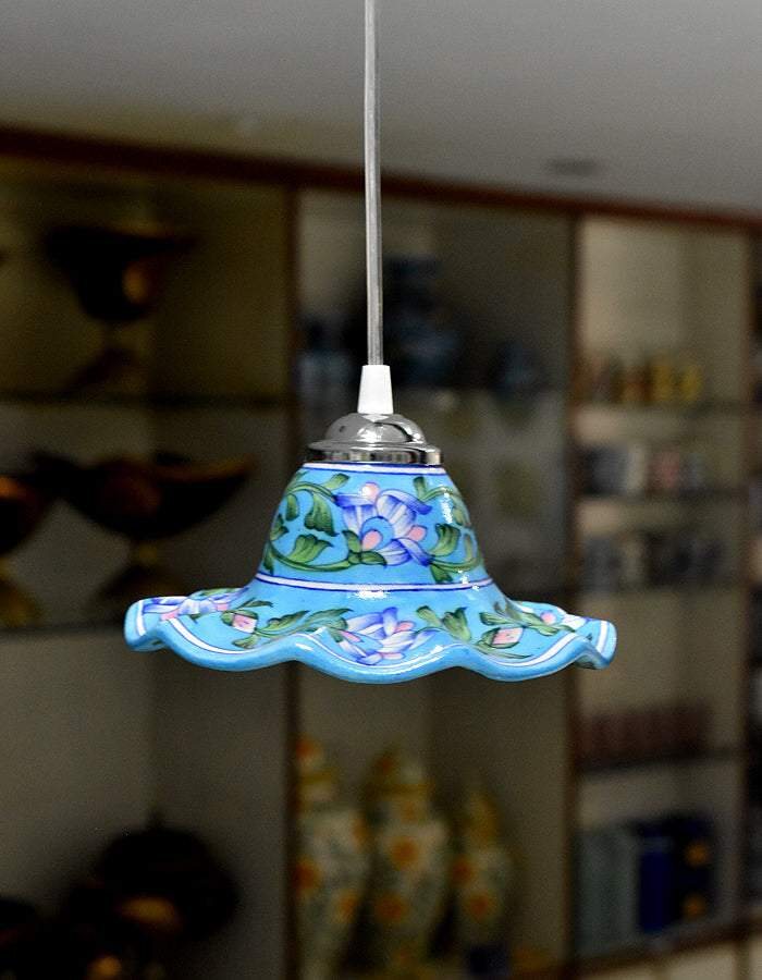 Turquoise Floral Hanging Lamp — Jaipur Blue Pottery