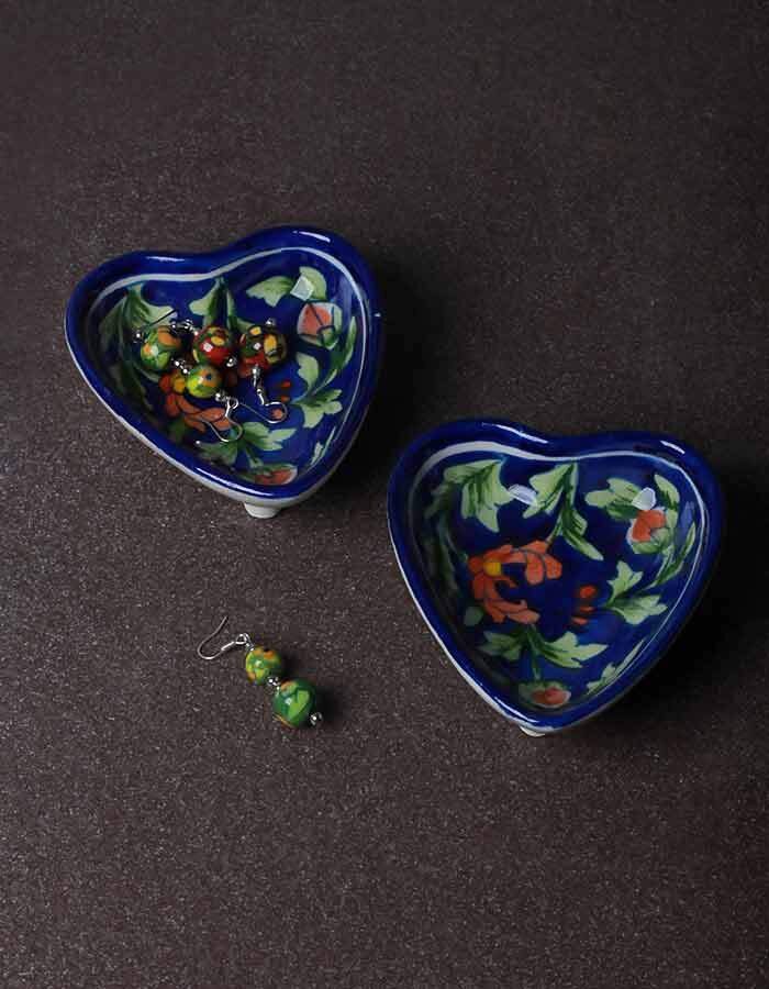 Hand-painted blue pottery heart plate