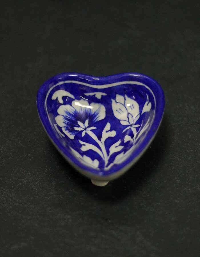 Cobalt Floral Heart Plate — Jaipur Blue Pottery