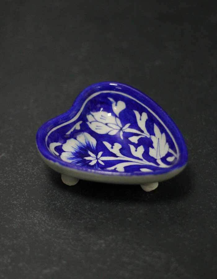 Cobalt Floral Heart Plate — Jaipur Blue Pottery