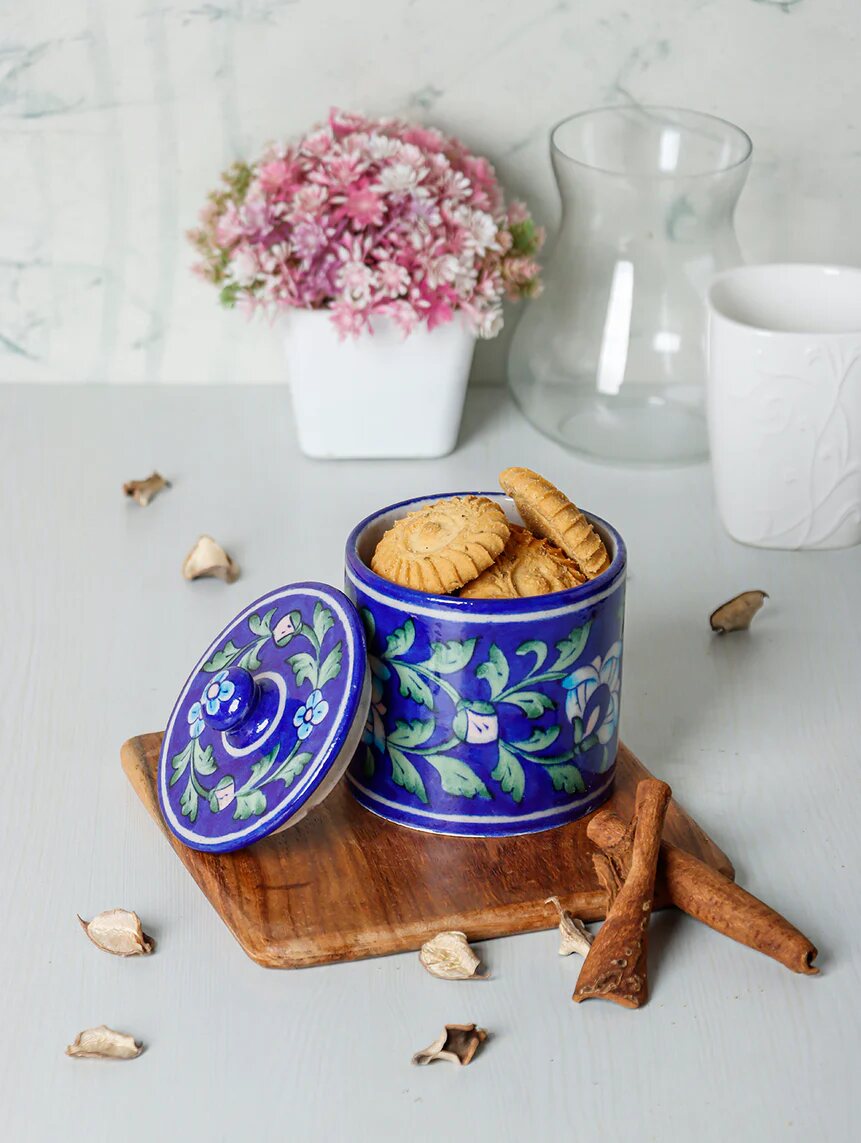 Blue-Green Handcrafted Jar — Jaipur Blue Pottery