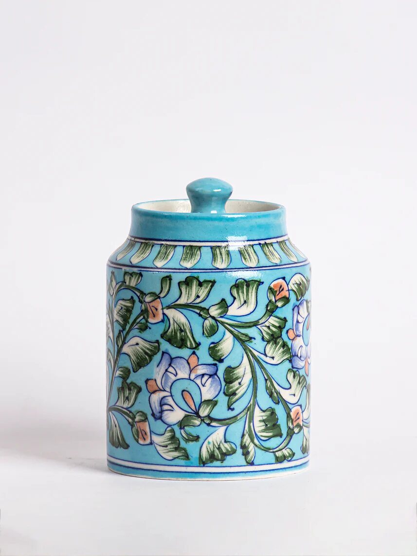 Blue Botanical Canister — Jaipur Blue Pottery