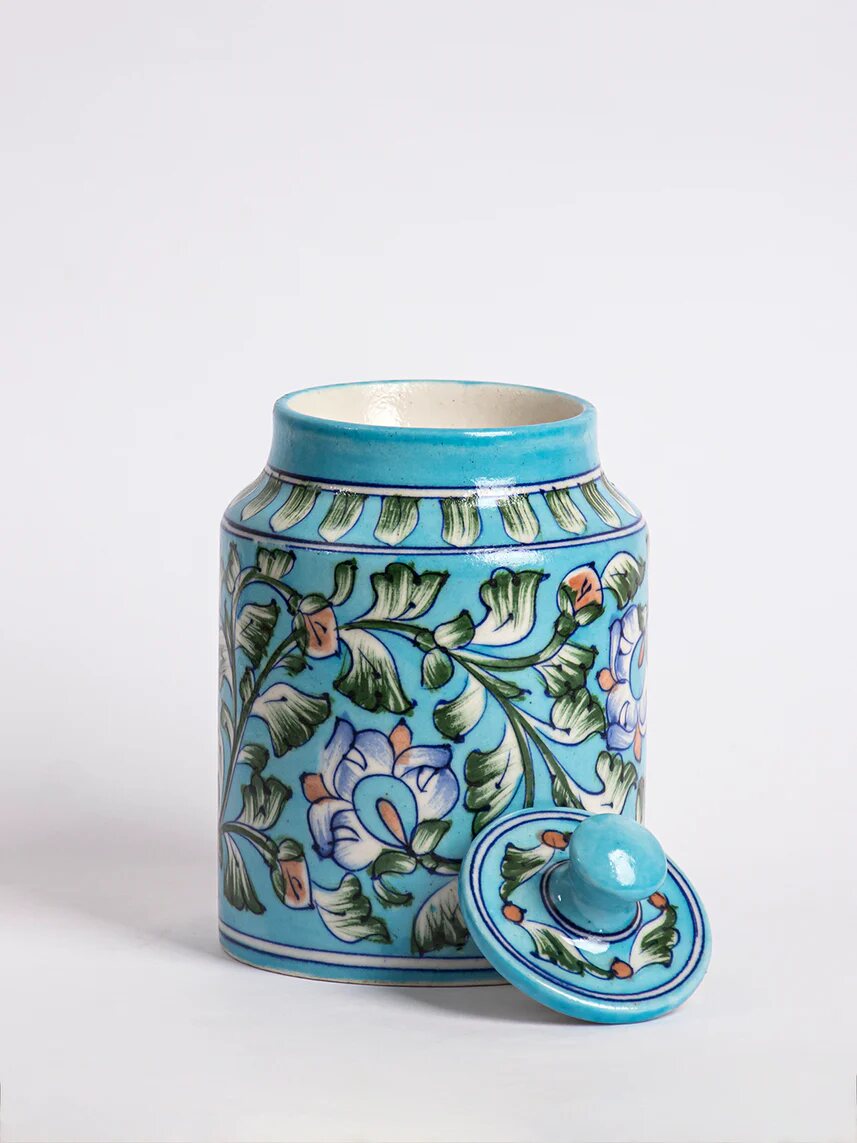 Blue Botanical Canister — Jaipur Blue Pottery