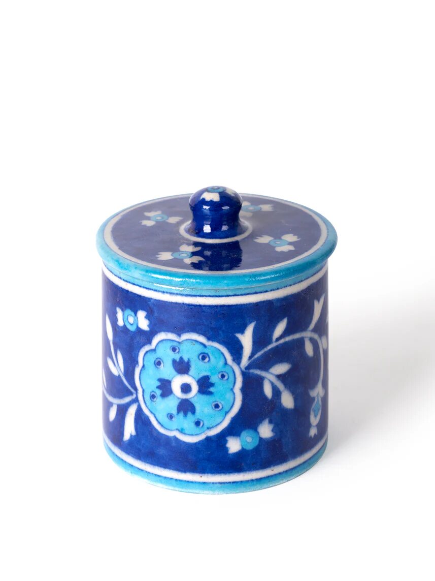 Cobalt Floral Lidded Canister — Jaipur Blue Pottery