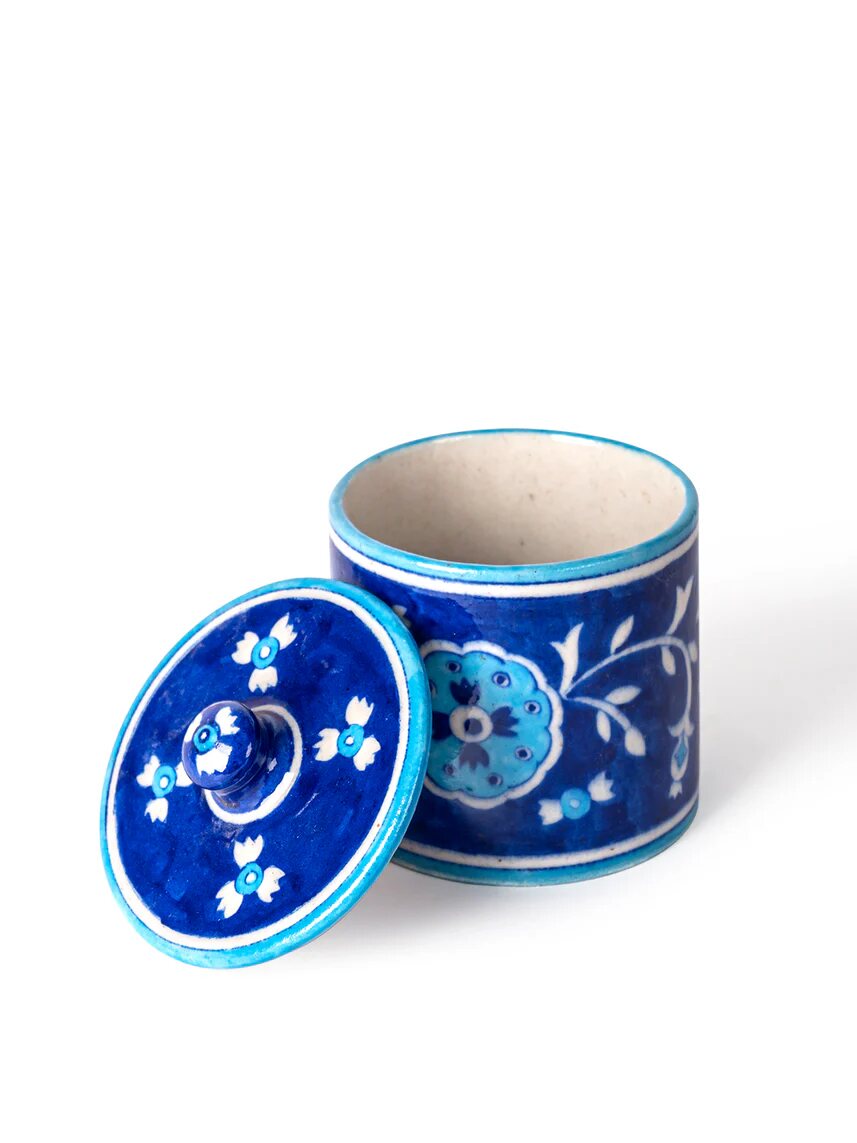 Cobalt Floral Lidded Canister — Jaipur Blue Pottery