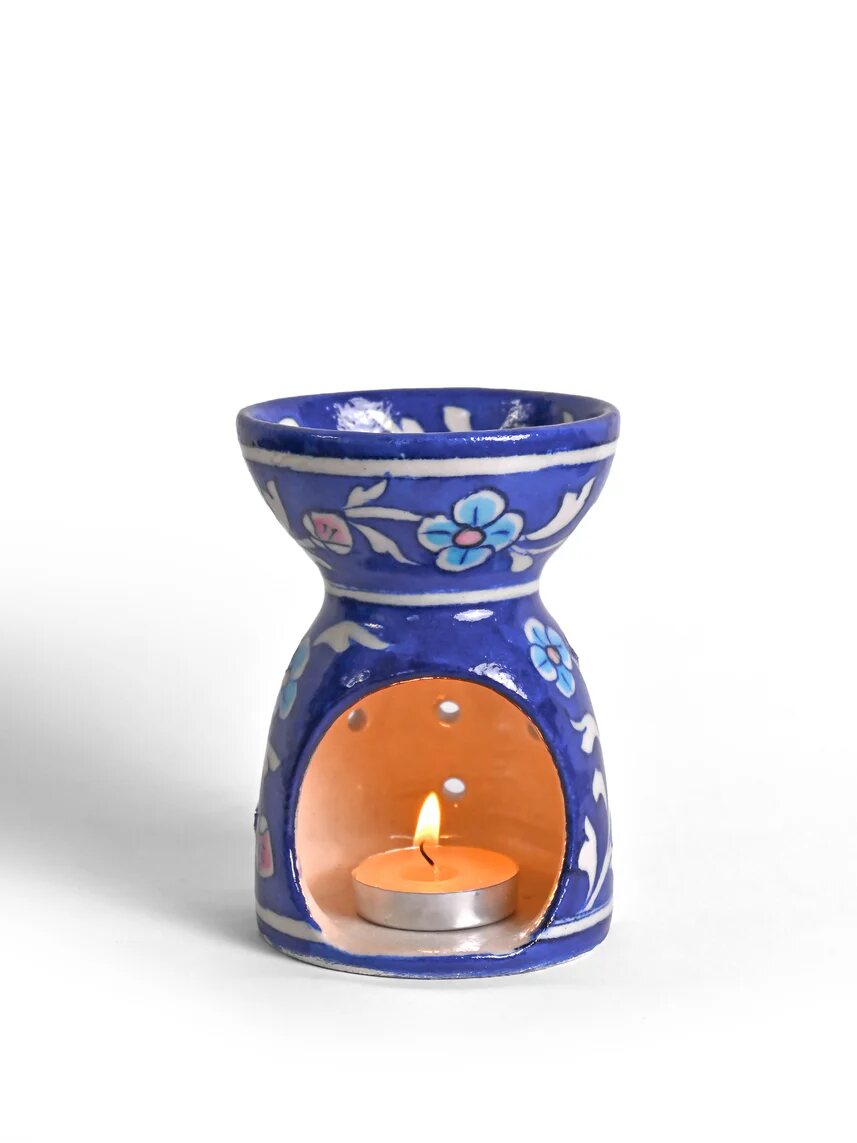 Cobalt Floral Oil Burner — Jaipur Blue Pottery