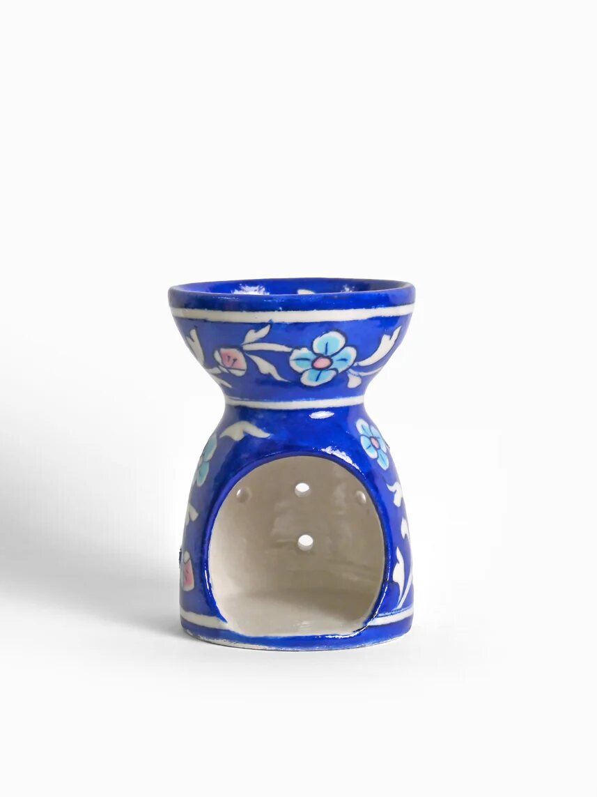 Cobalt Floral Oil Burner — Jaipur Blue Pottery