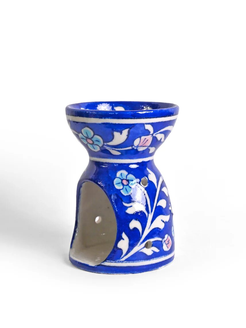 Cobalt Floral Oil Burner — Jaipur Blue Pottery