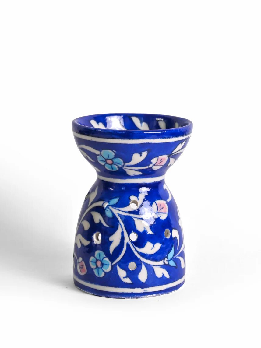 Cobalt Floral Oil Burner — Jaipur Blue Pottery