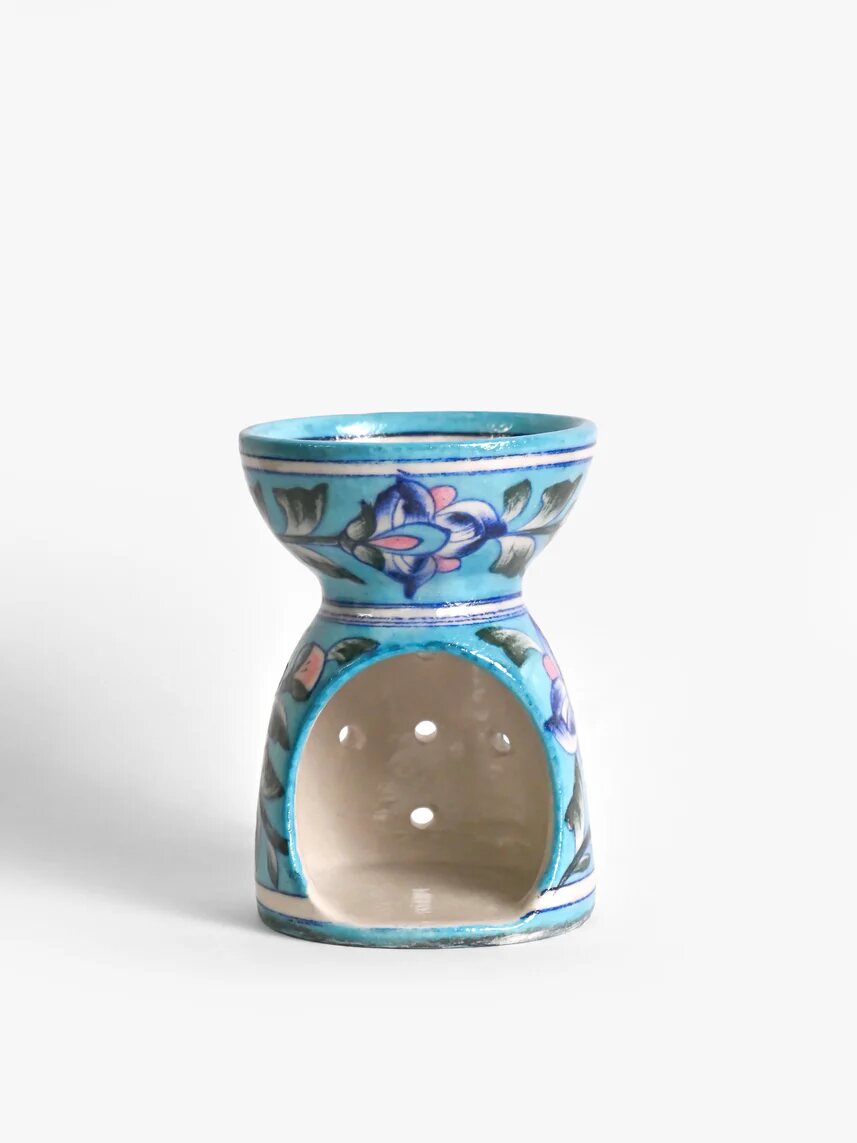 Sky Blue Botanical Oil Burner — Jaipur Blue Pottery