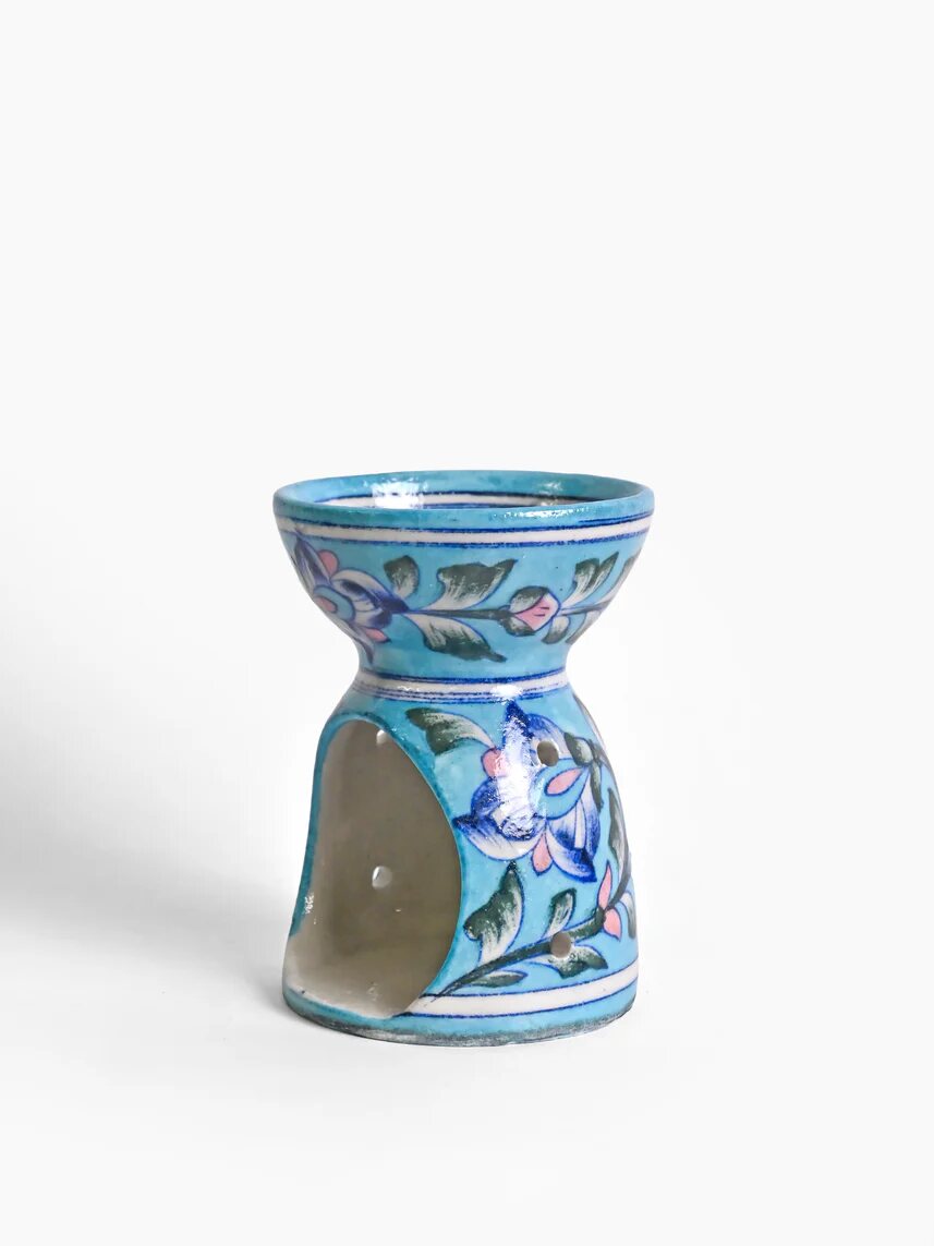 Sky Blue Botanical Oil Burner — Jaipur Blue Pottery