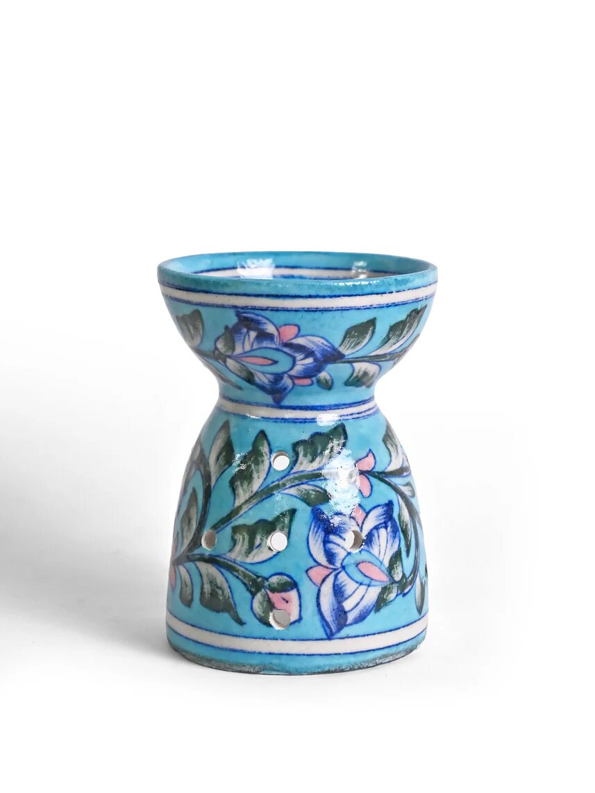 Sky Blue Botanical Oil Burner — Jaipur Blue Pottery