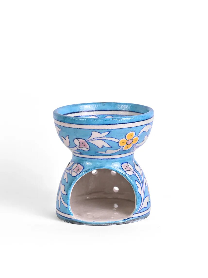 Sky Blue Floral Oil Burner — Jaipur Blue Pottery