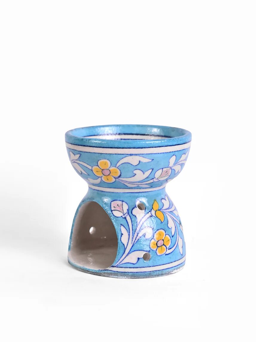 Sky Blue Floral Oil Burner — Jaipur Blue Pottery
