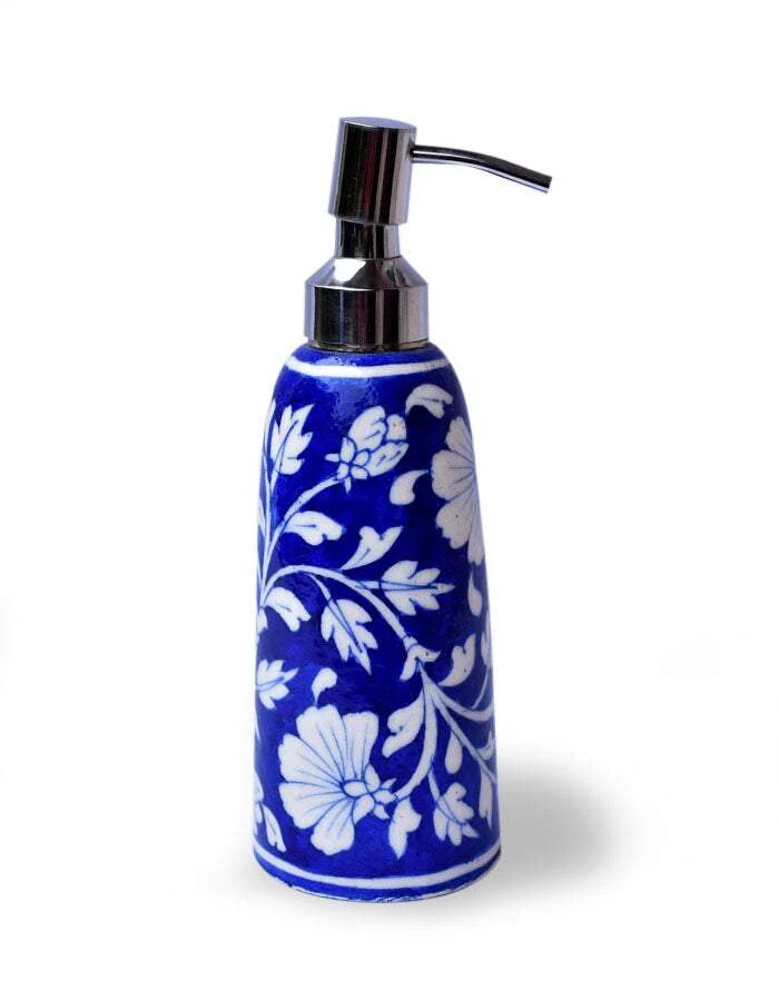 Cobalt Floral Soap Dispenser — Jaipur Blue Pottery