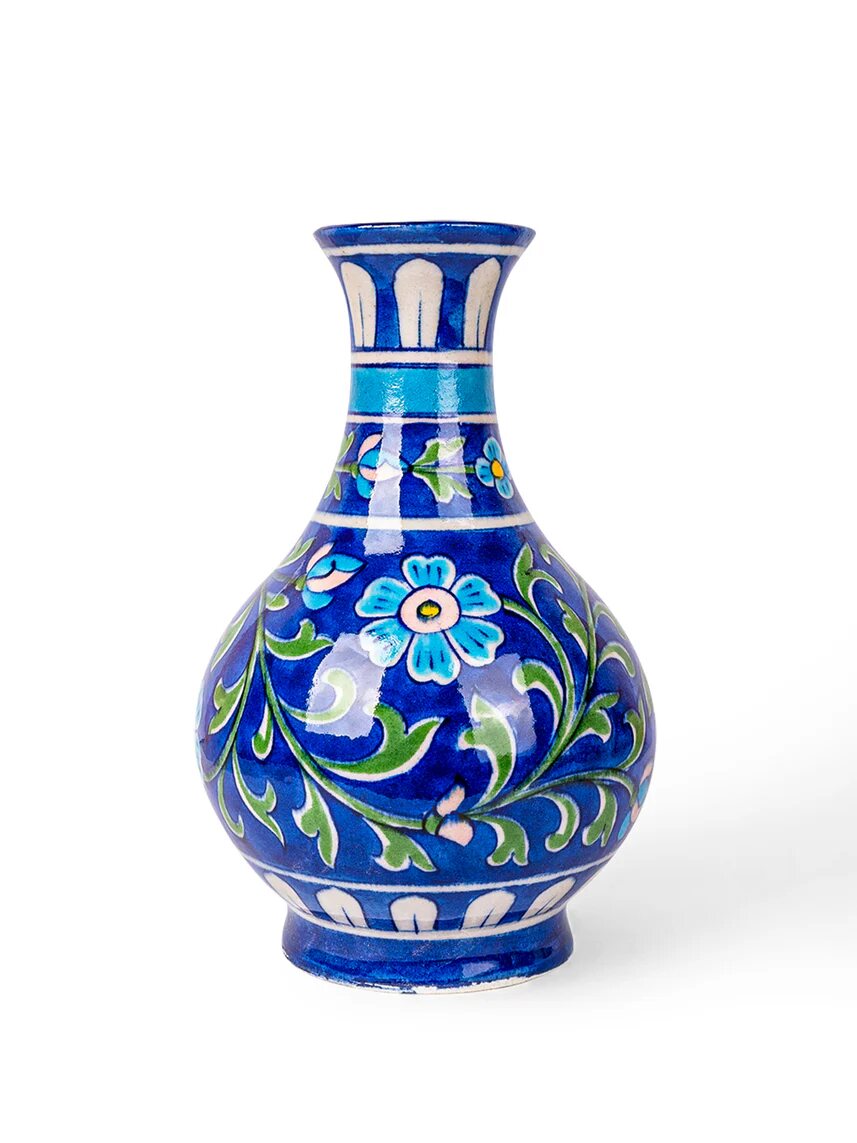 Blue & Green Floral Surahi — Jaipur Blue Pottery