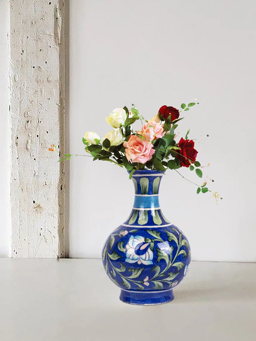 Blue Floral Surahi — Jaipur Blue Pottery
