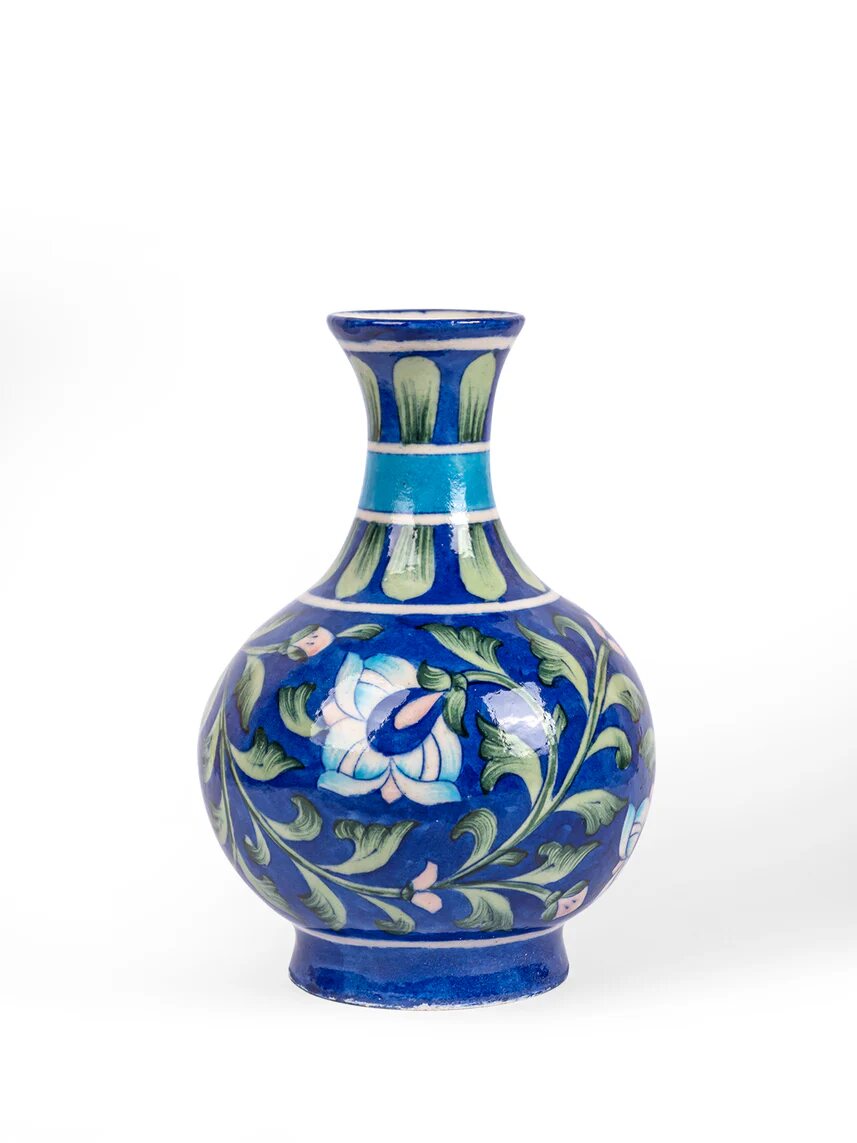 Blue Floral Surahi — Jaipur Blue Pottery