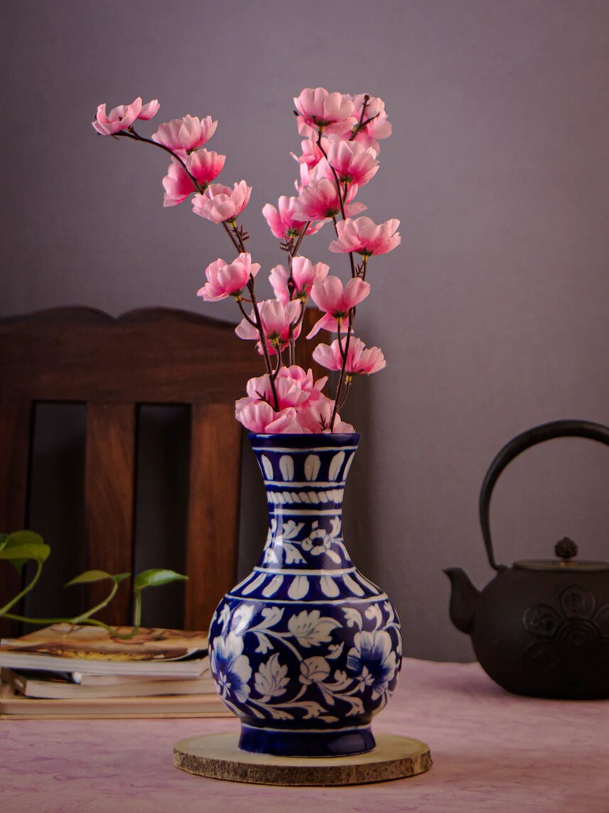 Blue & White Surahi — Jaipur Blue Pottery
