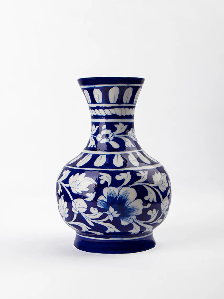 Blue & White Surahi — Jaipur Blue Pottery