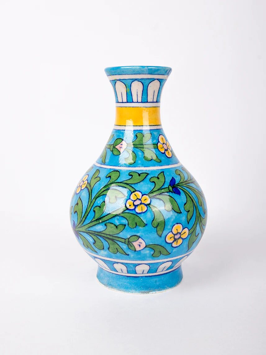 Turquoise Floral Surahi — Jaipur Blue Pottery