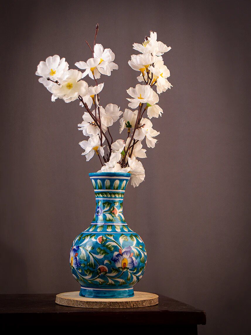 Turquoise Multicolour Surahi — Jaipur Blue Pottery
