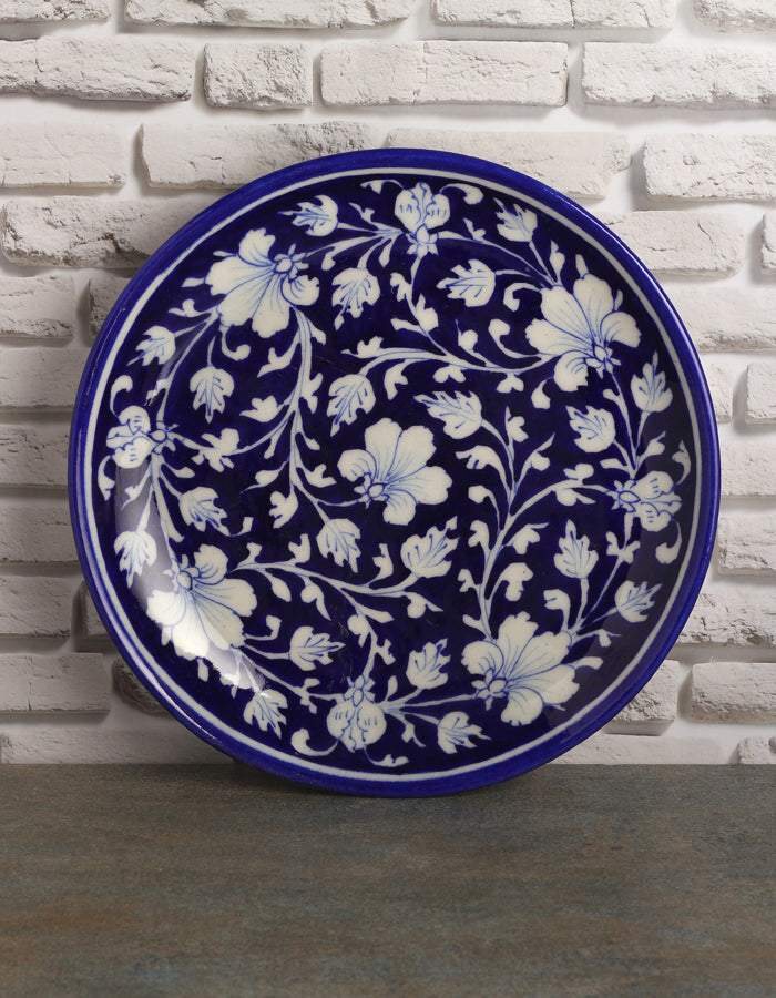 Midnight Floral Wall Plate — Jaipur Blue Pottery