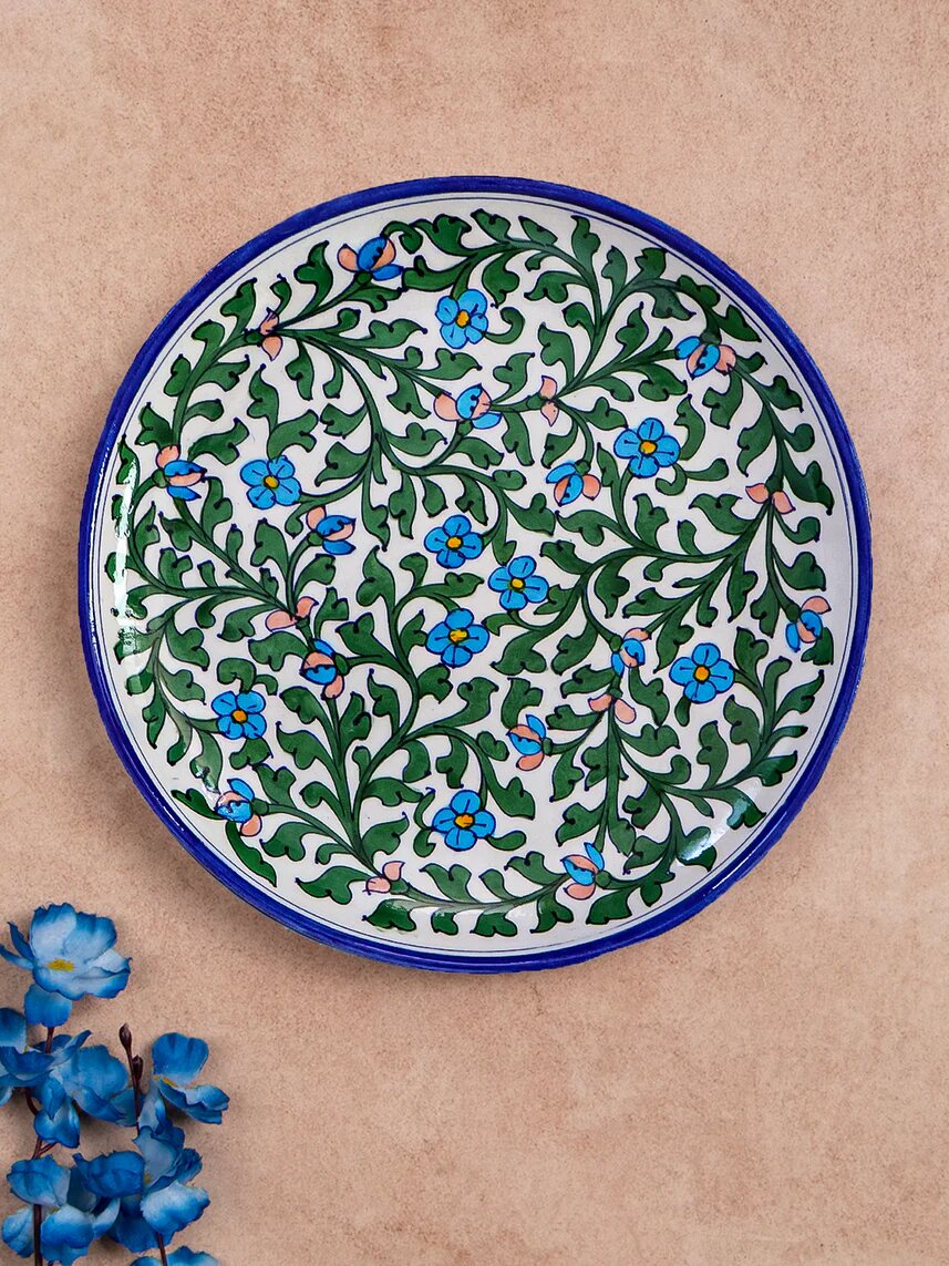 Turquoise Blossom Wall Plate — Jaipur Blue Pottery