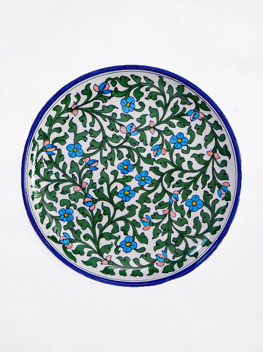 Turquoise Blossom Wall Plate — Jaipur Blue Pottery