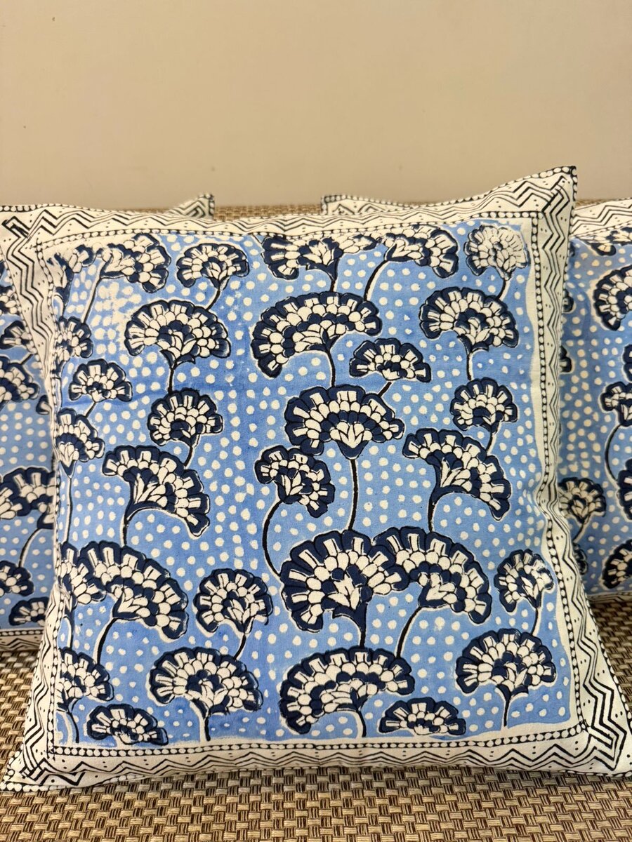 Block printed cotton cushion cover 16 inch