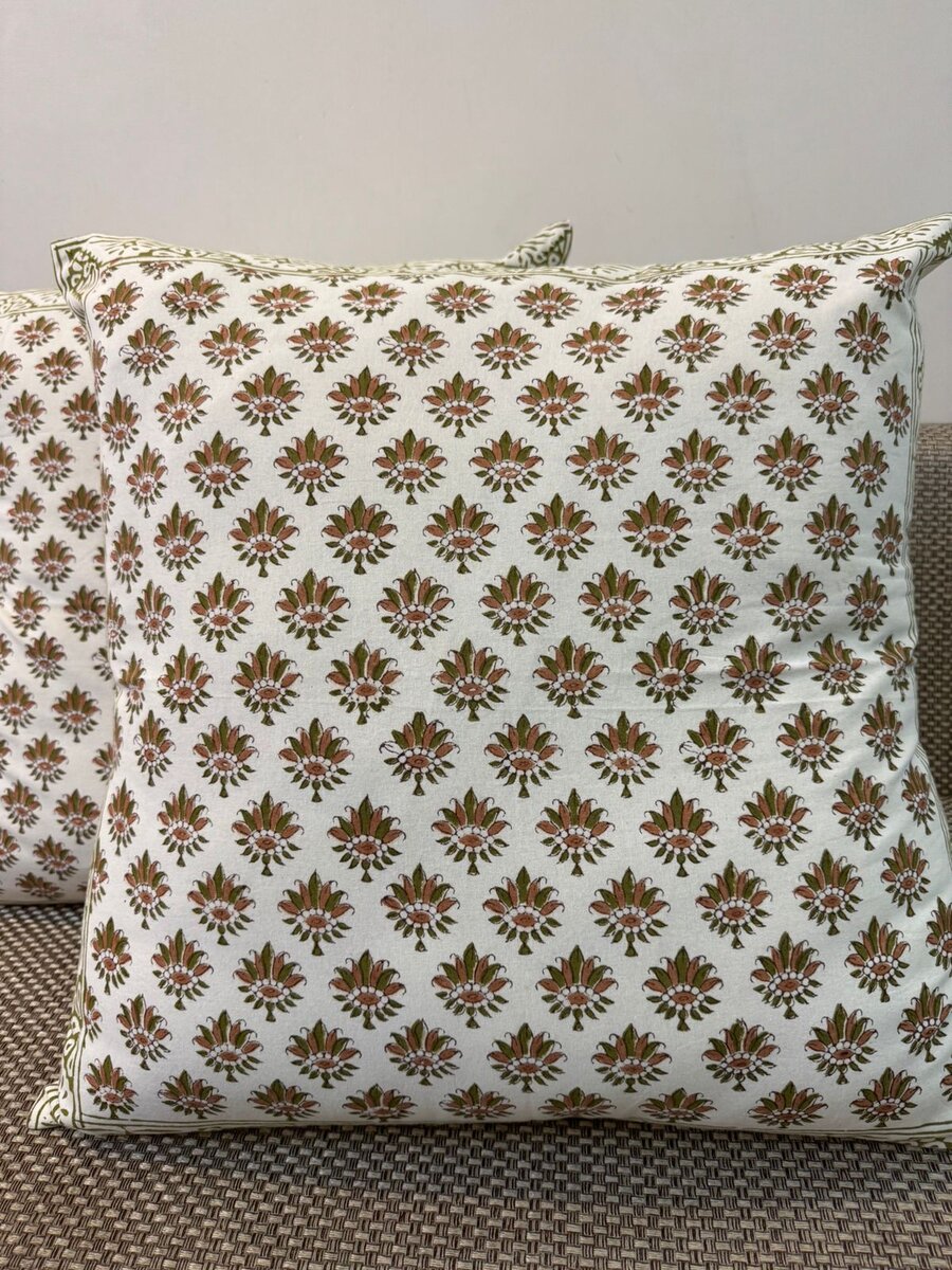 Green Brown Booti Cushion Covers 20" - Set of 5pc