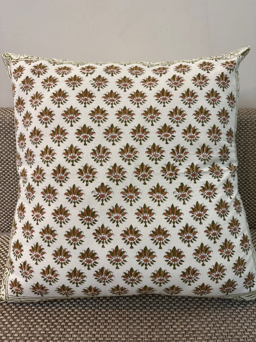 Green Brown Booti Cushion Covers 20" - Set of 5pc